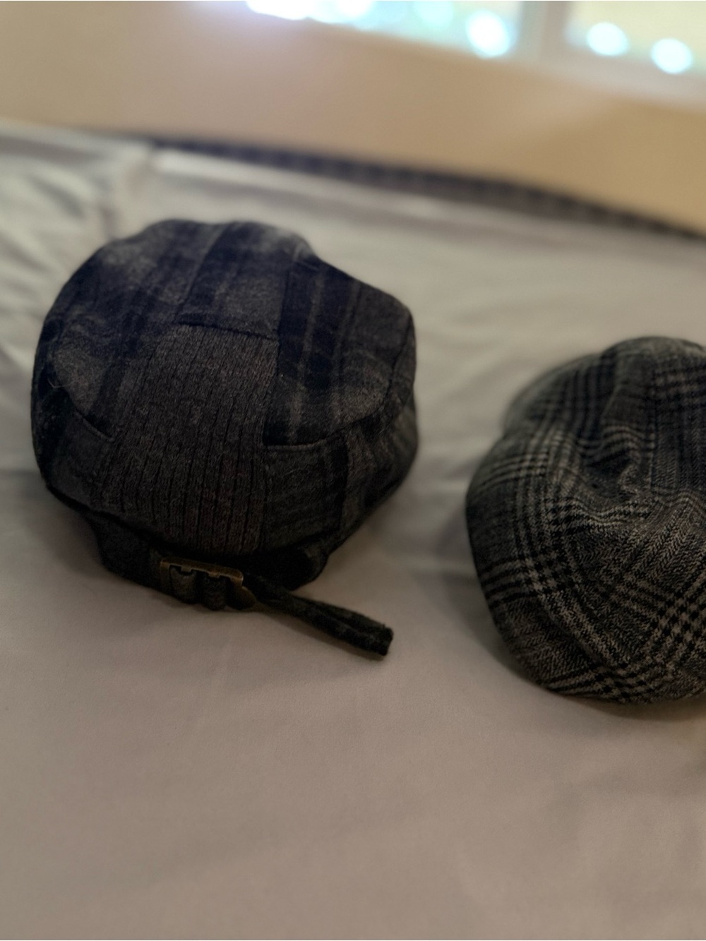 Two Gray Roots Plaid Wool Military Style Cap - Set of 2